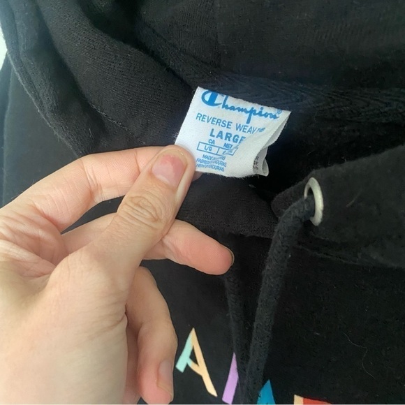 Champion Reverse Weave Black Hoodie Sweatshirt Sz Large - Picture 9 of 9